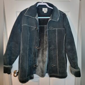 Long Elegant Legs Medium Jacket Black 100% Pig Split Shell